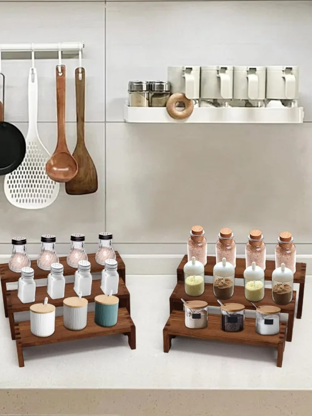 Yikaroeli 2 Set Wood Display Risers Small Wooden Stand for Display Cupcake Stand